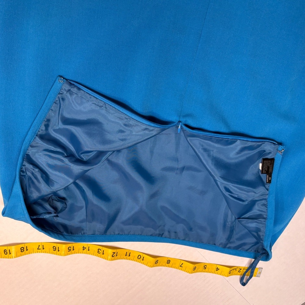 Tahari ASL Skirt Suit Women 14 Blue Shawl Collar Blazer Pencil Skirt Lined Set - Picture 13 of 14
